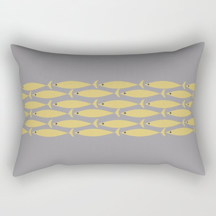 Mid Century Modern Minimalist Fish Stripe Pattern in Retro Gray and Mustard Yellow Rectangular Pillow Gallery Image 1