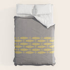 Mid Century Modern Minimalist Fish Stripe Pattern in Retro Gray and Mustard Yellow Comforter Gallery Image 6