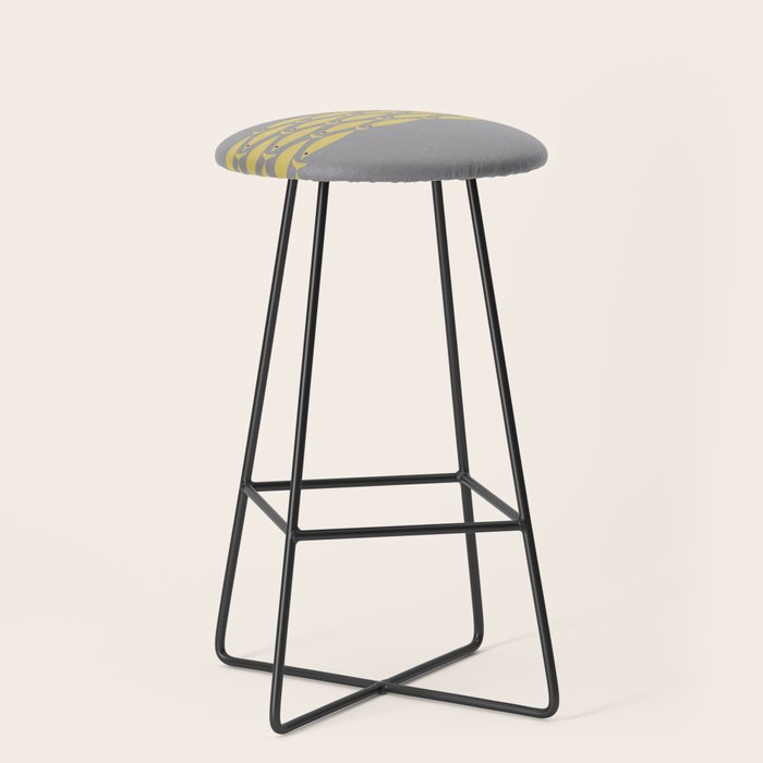 Mid Century Modern Minimalist Fish Stripe Pattern in Retro Gray and Mustard Yellow Stool Gallery Image 1