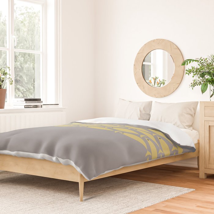 Mid Century Modern Minimalist Fish Stripe Pattern in Retro Gray and Mustard Yellow Duvet Cover Gallery Image 2