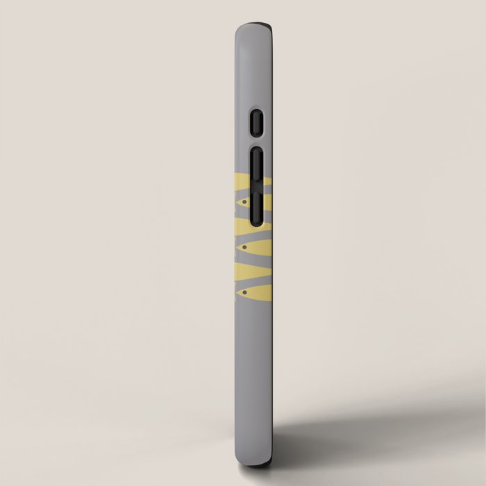 Mid Century Modern Minimalist Fish Stripe Pattern in Retro Gray and Mustard Yellow iPhone Case Gallery Image 2