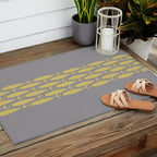 Mid Century Modern Minimalist Fish Stripe Pattern in Retro Gray and Mustard Yellow Outdoor Rug Gallery Image 2