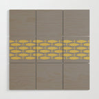 Mid Century Modern Minimalist Fish Stripe Pattern in Retro Gray and Mustard Yellow Wood Wall Art Gallery Image 1