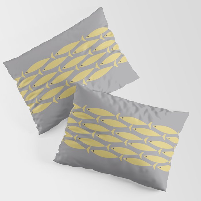 Mid Century Modern Minimalist Fish Stripe Pattern in Retro Gray and Mustard Yellow Pillow Sham Gallery Image 3