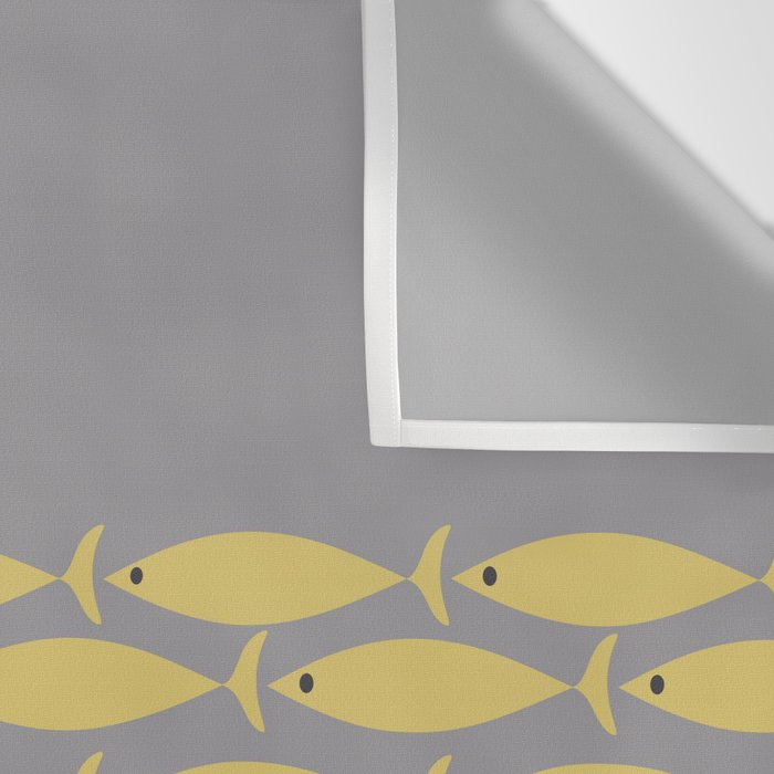 Mid Century Modern Minimalist Fish Stripe Pattern in Retro Gray and Mustard Yellow Wall Tapestry Gallery Image 3