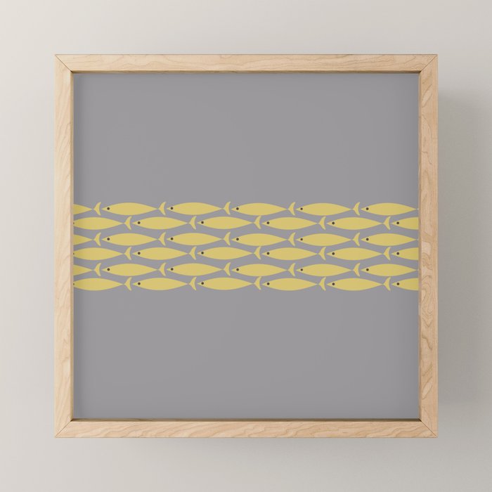 Mid Century Modern Minimalist Fish Stripe Pattern in Retro Gray and Mustard Yellow Mini Art Print Gallery Image 1