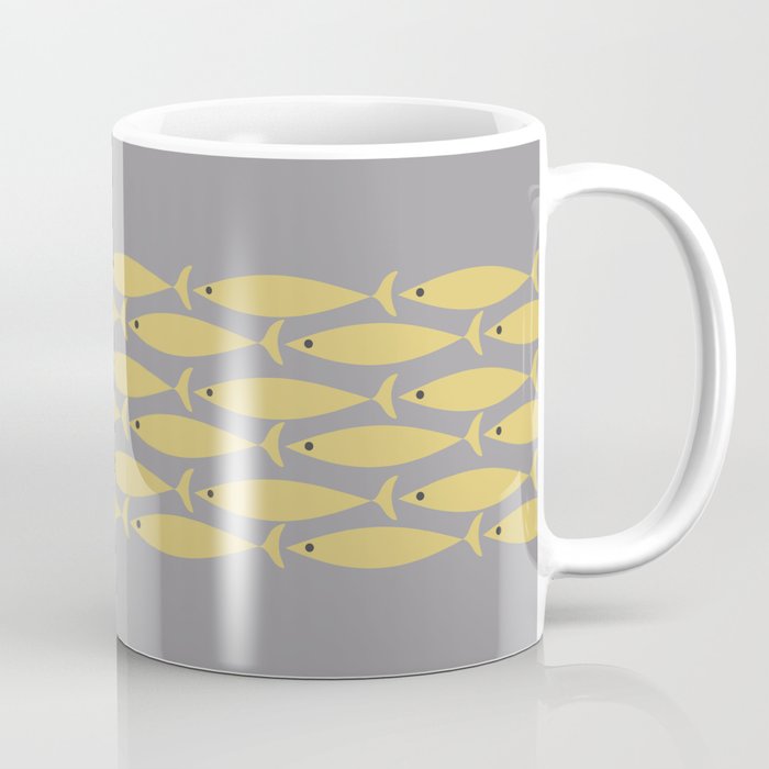 Mid Century Modern Minimalist Fish Stripe Pattern in Retro Gray and Mustard Yellow Coffee Mug Gallery Image 1