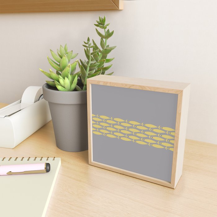 Mid Century Modern Minimalist Fish Stripe Pattern in Retro Gray and Mustard Yellow Mini Art Print Gallery Image 2