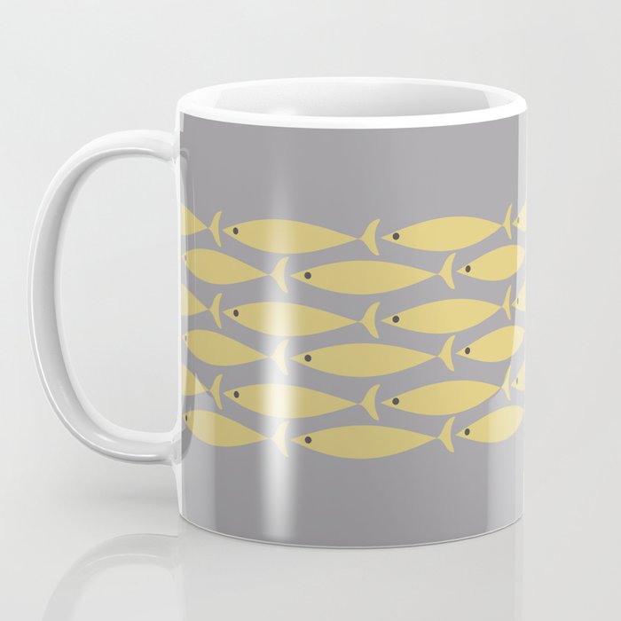 Mid Century Modern Minimalist Fish Stripe Pattern in Retro Gray and Mustard Yellow Coffee Mug Gallery Image 3