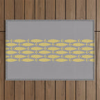 Mid Century Modern Minimalist Fish Stripe Pattern in Retro Gray and Mustard Yellow Outdoor Rug Gallery Image 1