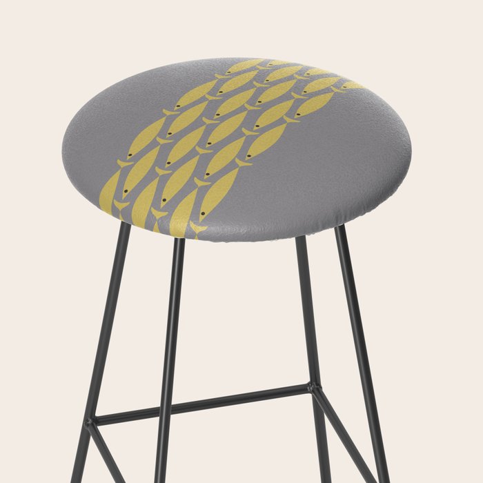 Mid Century Modern Minimalist Fish Stripe Pattern in Retro Gray and Mustard Yellow Stool Gallery Image 2