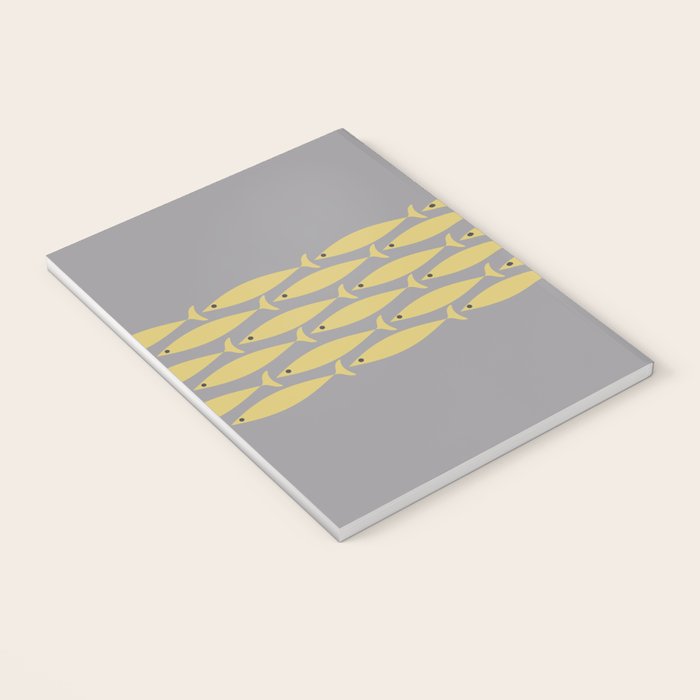 Mid Century Modern Minimalist Fish Stripe Pattern in Retro Gray and Mustard Yellow Notebook Gallery Image 3