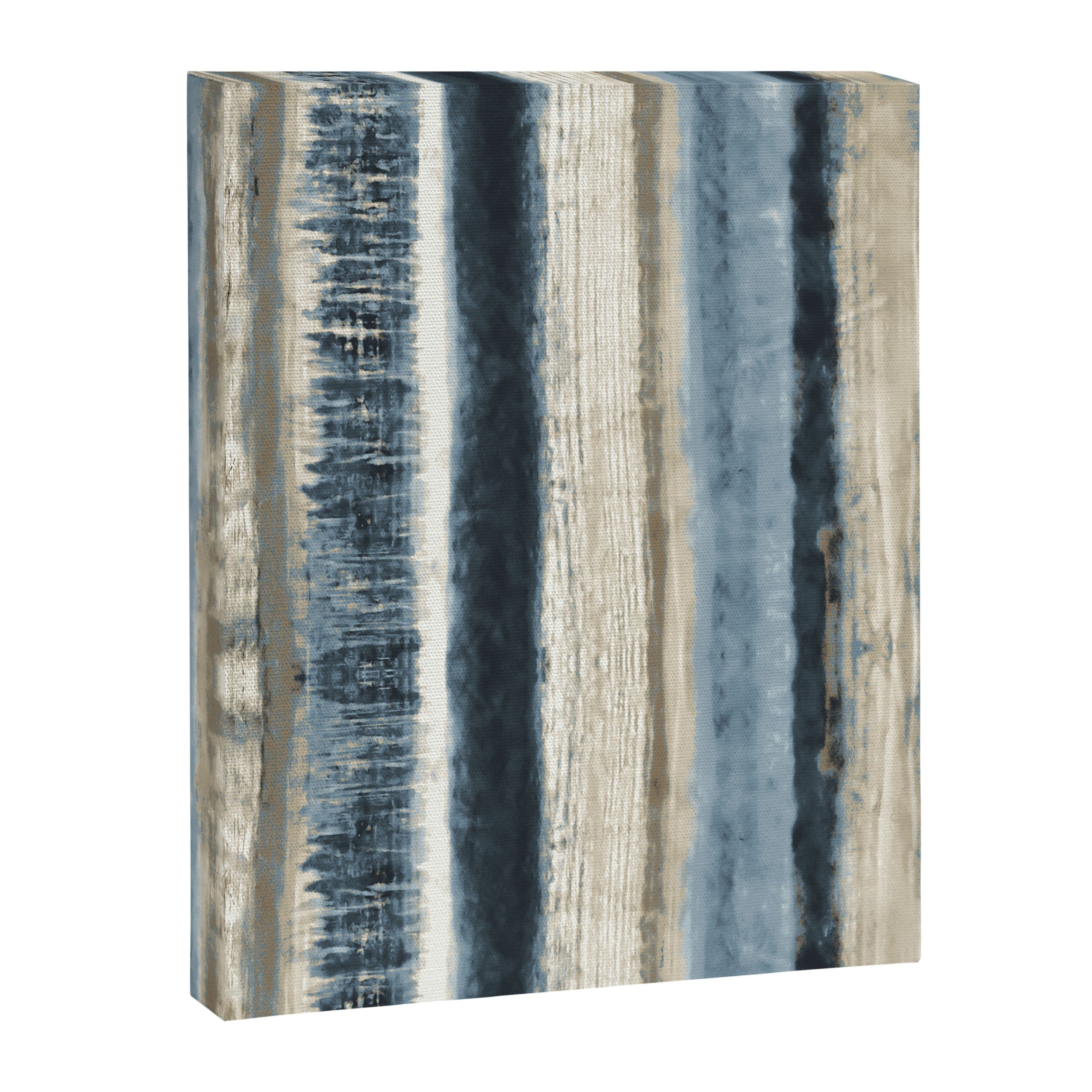 Distressed Blue and White Watercolor Stripe Canvas Print Gallery Image 8