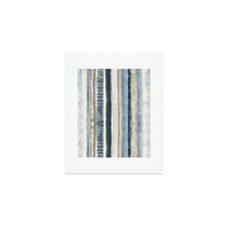 Distressed Blue and White Watercolor Stripe Art Print Gallery Image 1