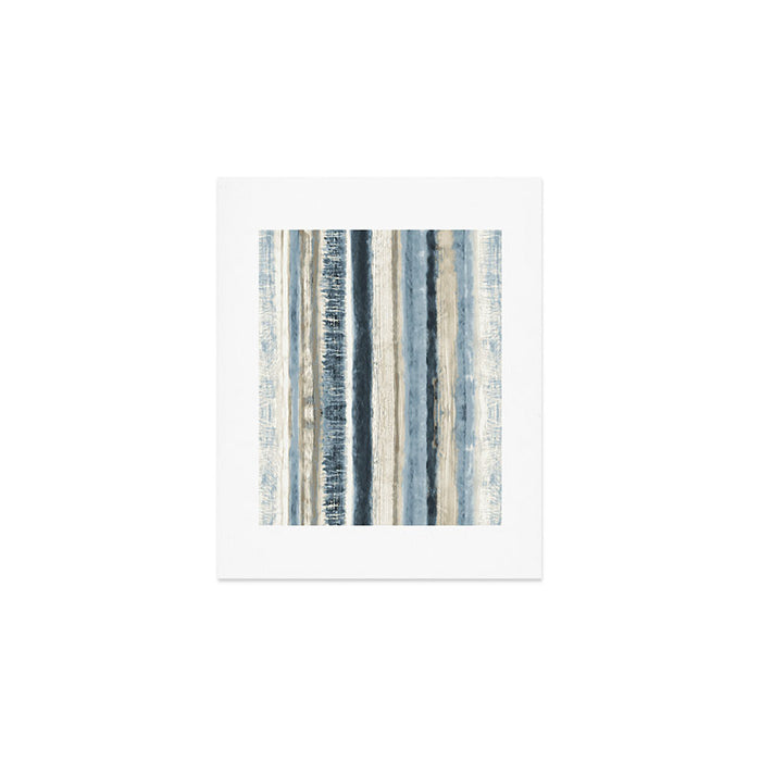 Distressed Blue and White Watercolor Stripe Art Print Gallery Image 1