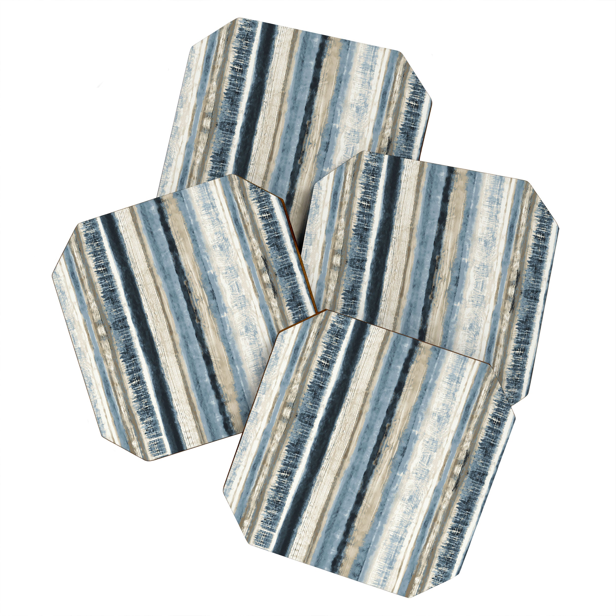 Distressed Blue and White Watercolor Stripe Coaster Gallery Image 1