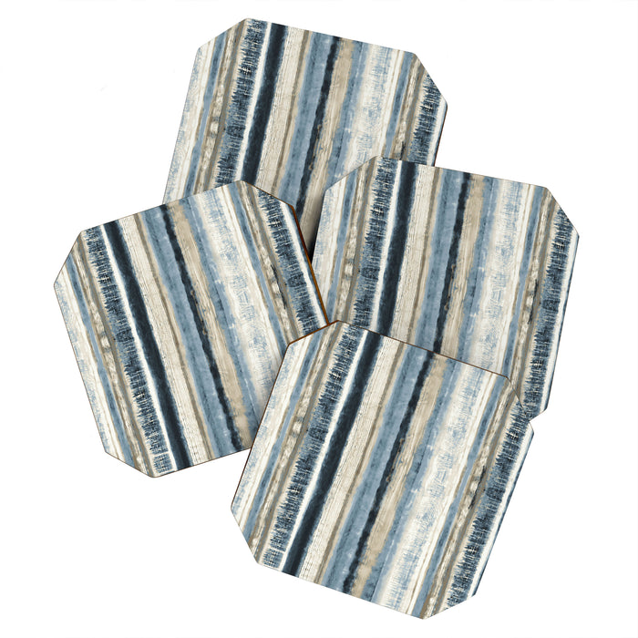 Distressed Blue and White Watercolor Stripe Coaster Gallery Image 1