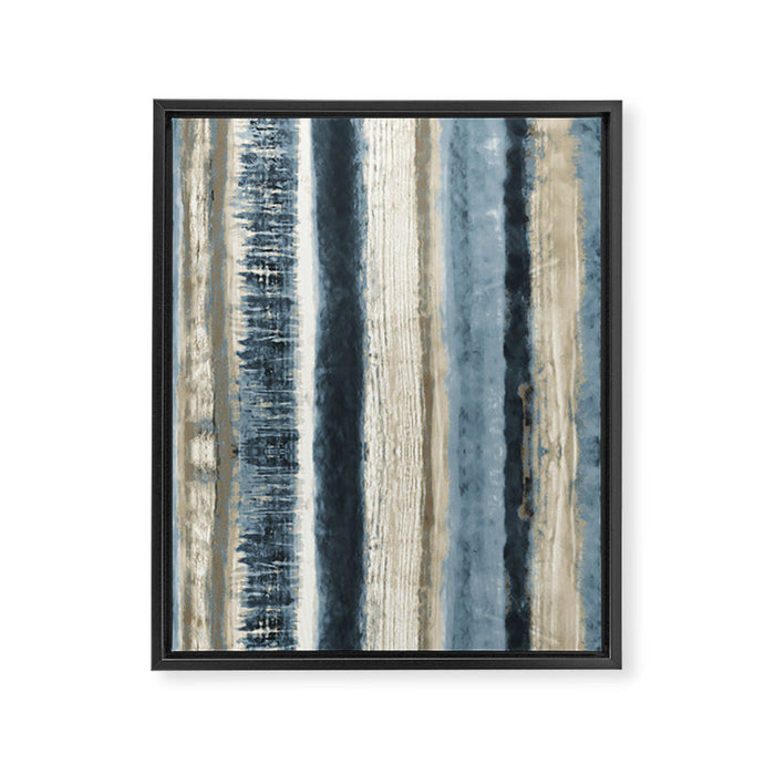 Distressed Blue and White Watercolor Stripe Framed Canvas Print Gallery Image 1