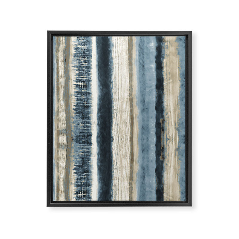 Distressed Blue and White Watercolor Stripe Framed Canvas Print Gallery Image 8