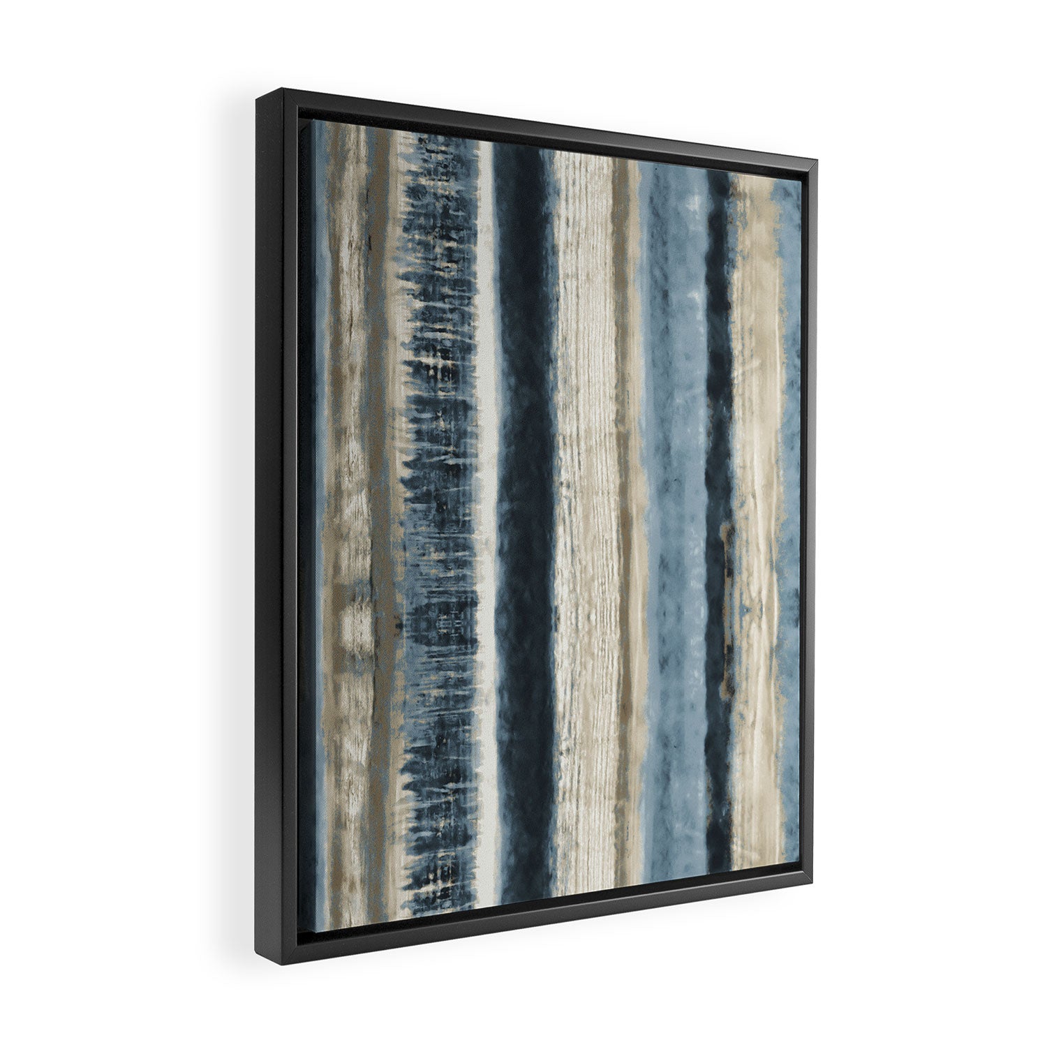 Distressed Blue and White Watercolor Stripe Framed Canvas Print Gallery Image 2