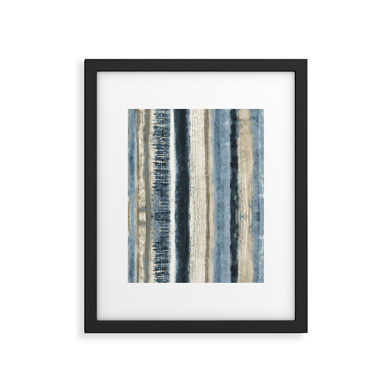 Distressed Blue and White Watercolor Stripe Framed Art Print Gallery Image 6