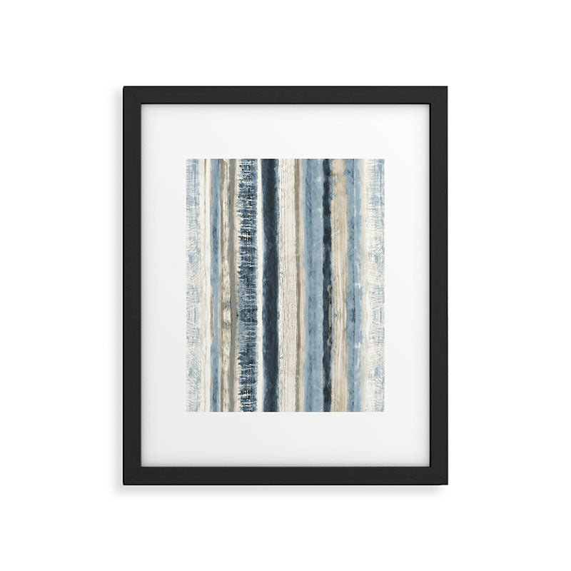 Distressed Blue and White Watercolor Stripe Framed Art Print Gallery Image 4
