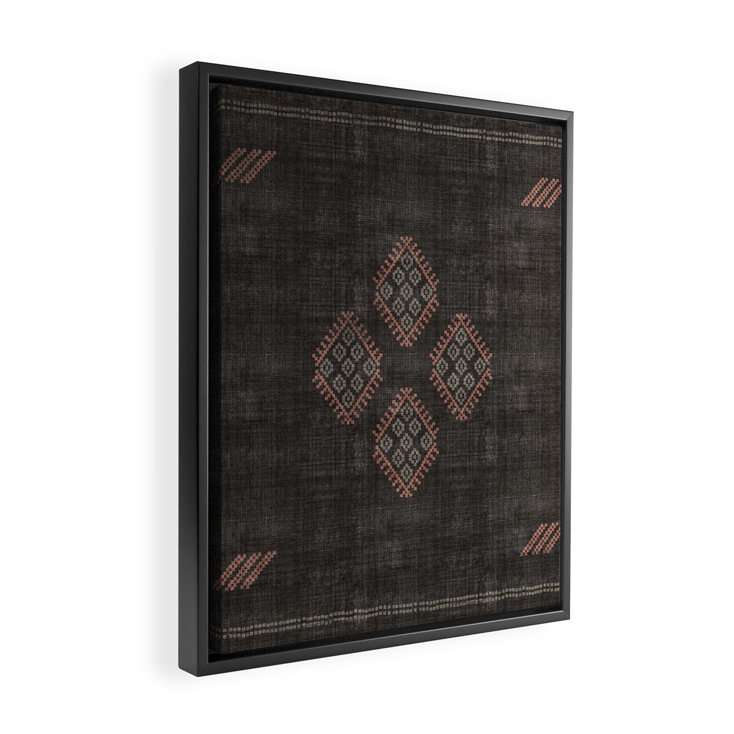Kilim in Black and Pink Framed Canvas Print Gallery Image 2