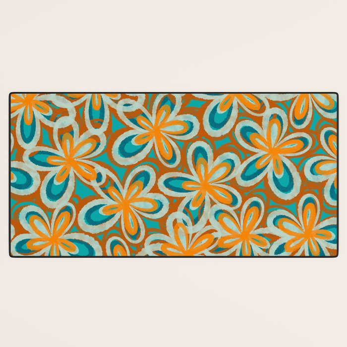 Alice Flowers Retro Floral Pattern Orange Turquoise Teal Rust Desk Mat Gallery Image 3