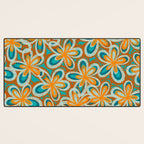 Alice Flowers Retro Floral Pattern Orange Turquoise Teal Rust Desk Mat Gallery Image 3