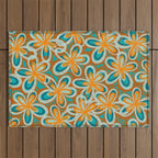Alice Flowers Retro Floral Pattern Orange Turquoise Teal Rust Outdoor Rug Gallery Image 1