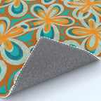 Alice Flowers Retro Floral Pattern Orange Turquoise Teal Rust Rug Gallery Image 4