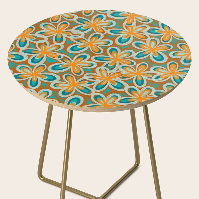 Alice Flowers Retro Floral Pattern Orange Turquoise Teal Rust Side Table Gallery Image 2