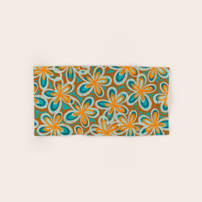 Alice Flowers Retro Floral Pattern Orange Turquoise Teal Rust Bath Towel Gallery Image 1