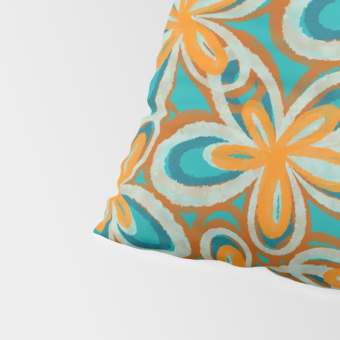 Alice Flowers Retro Floral Pattern Orange Turquoise Teal Rust Pillow Sham Gallery Image 4