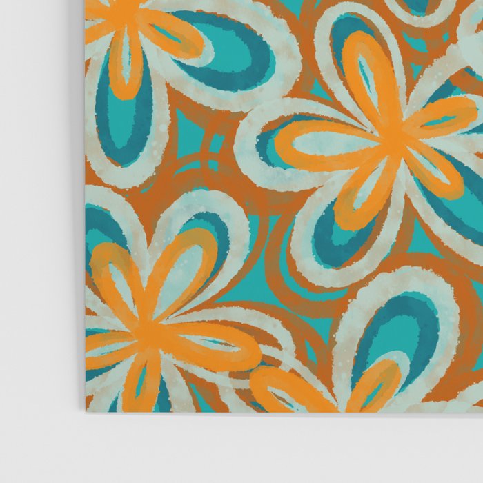 Alice Flowers Retro Floral Pattern Orange Turquoise Teal Rust Poster Gallery Image 3