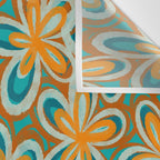 Alice Flowers Retro Floral Pattern Orange Turquoise Teal Rust Wall Tapestry Gallery Image 3
