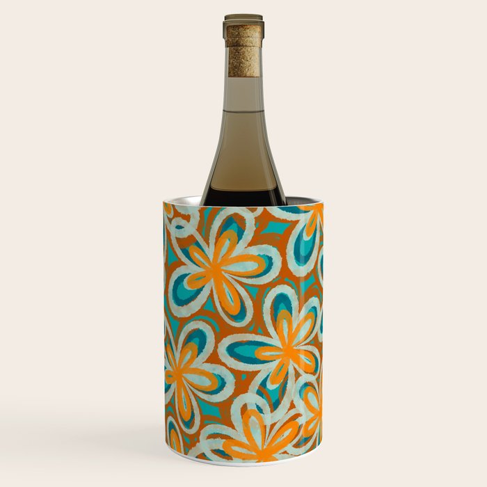 Alice Flowers Retro Floral Pattern Orange Turquoise Teal Rust Wine Chiller Gallery Image 1