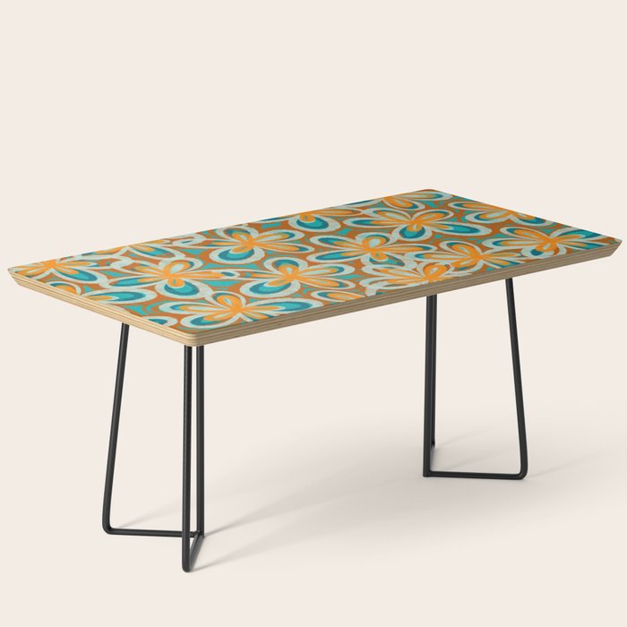 Alice Flowers Retro Floral Pattern Orange Turquoise Teal Rust Coffee Table Gallery Image 1