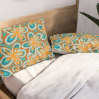 Alice Flowers Retro Floral Pattern Orange Turquoise Teal Rust Pillow Sham Gallery Image 2