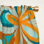 Alice Flowers Retro Floral Pattern Orange Turquoise Teal Rust Window Curtain Gallery Image 2