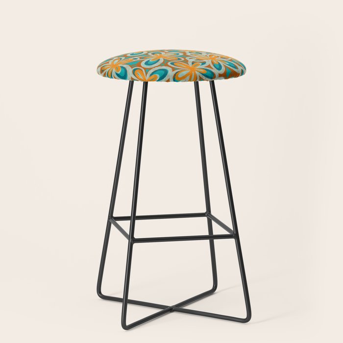 Alice Flowers Retro Floral Pattern Orange Turquoise Teal Rust Stool Gallery Image 1