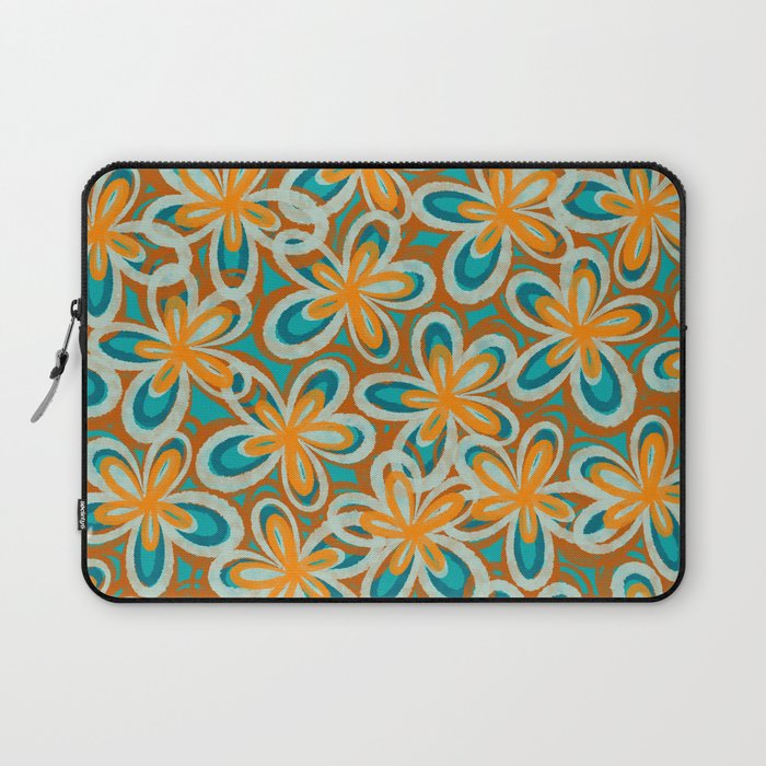 Alice Flowers Retro Floral Pattern Orange Turquoise Teal Rust Laptop Sleeve Gallery Image 1