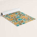 Alice Flowers Retro Floral Pattern Orange Turquoise Teal Rust Yoga Mat Gallery Image 2