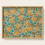 Alice Flowers Retro Floral Pattern Orange Turquoise Teal Rust Serving Tray Gallery Image 1
