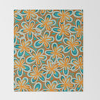 Alice Flowers Retro Floral Pattern Orange Turquoise Teal Rust Throw Blanket Gallery Image 2