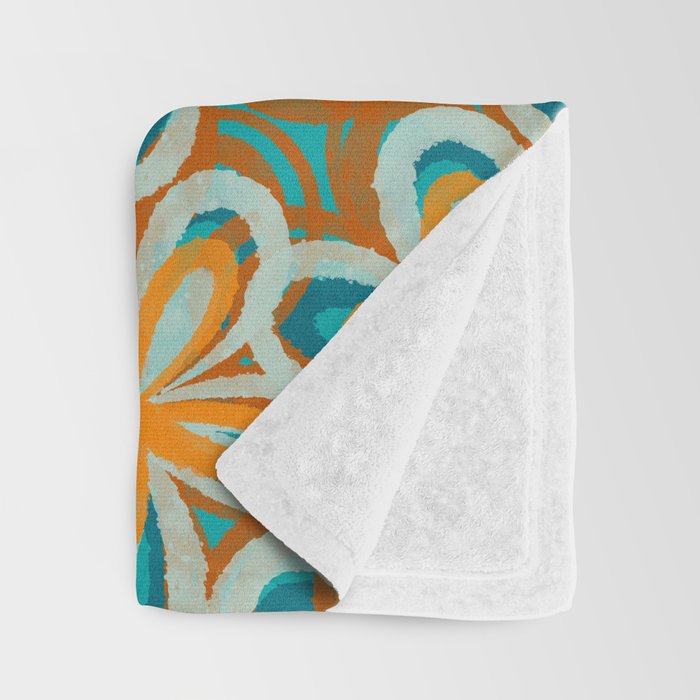 Alice Flowers Retro Floral Pattern Orange Turquoise Teal Rust Throw Blanket Gallery Image 3