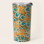 Alice Flowers Retro Floral Pattern Orange Turquoise Teal Rust Travel Mug Gallery Image 2