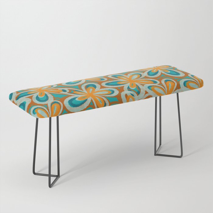 Alice Flowers Retro Floral Pattern Orange Turquoise Teal Rust Bench Gallery Image 1