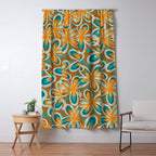 Alice Flowers Retro Floral Pattern Orange Turquoise Teal Rust Window Curtain Gallery Image 5