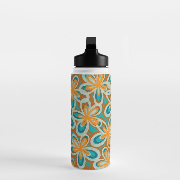 Alice Flowers Retro Floral Pattern Orange Turquoise Teal Rust Water Bottle Gallery Image 3